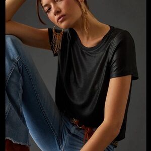 Anthropologie Porridge Shine Glam Short Sleeve Tee Black